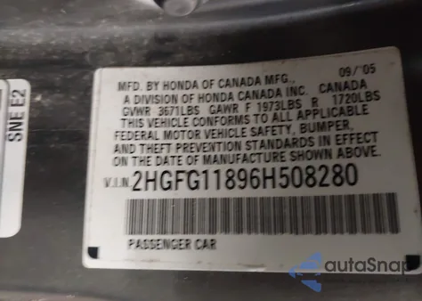 2006 Honda Civic Ex из США, поврежденный, VIN 2HGFG11896H508280